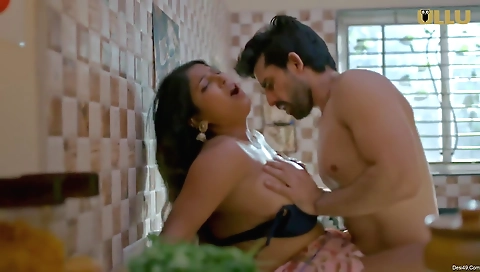 Big-browed milf gets a creampie with a boss and a friend