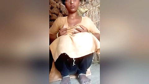 Indian solo girl with big boobs removes water from her mouth