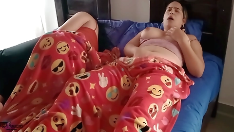 Brunette in a black dress gives a blow job in webcam vid