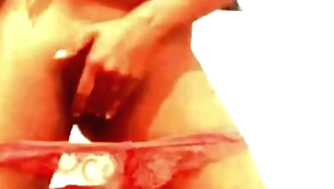 Indian brunette in red bikini dances with her guy in solo