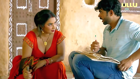 Busty brunette milf in red lingerie and pink stockings