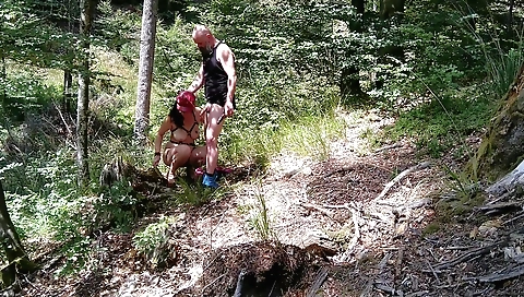 Milf Woman With Big Tits Jerking Fat Dick In The Woods