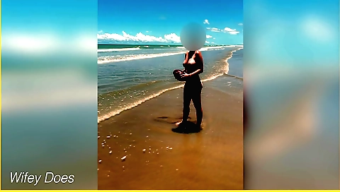 Hot amateur 18+ brunette enjoys beach in front of the sun