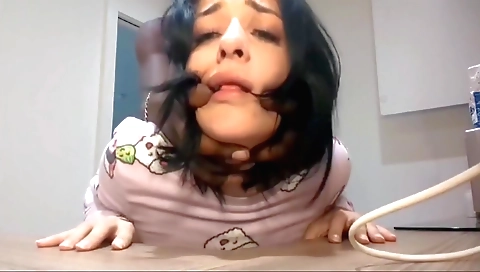 Amateur brunette is blowing by the camera to get a porn clip