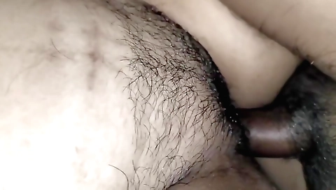 Hairy brunette with natural boobies fucks on a hard dick