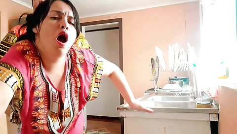 Indian brunette amateur milf getting fucked in the kitchen