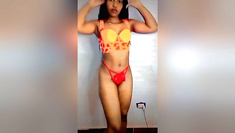 Sexy brunette slut wearing sexy lingerie and heels