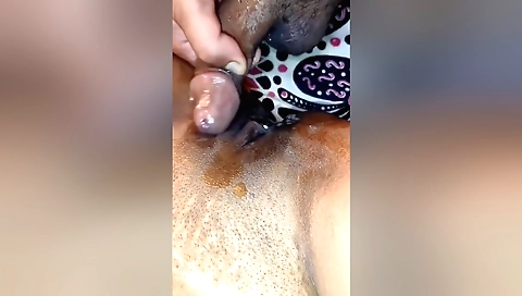 Amateur porn video with a hot milf whose natural pussy is dripping