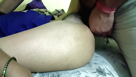 Step dad touches and touches step mom in the bedroom