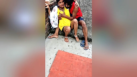 Brunette tattooed babe with natural boobs gets fucked outdoors