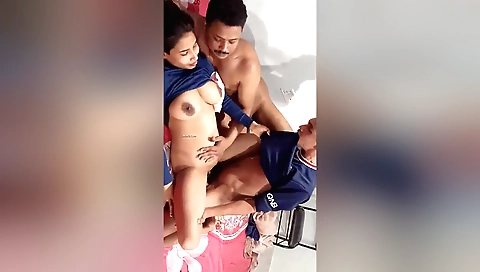 Indian brunette getting two men fucking her in threesomes