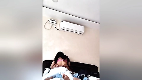 Beautiful brunette with a small body and a nice face has a massage