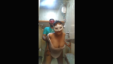 Brunette indian amateur is in the shower and bouncing tits